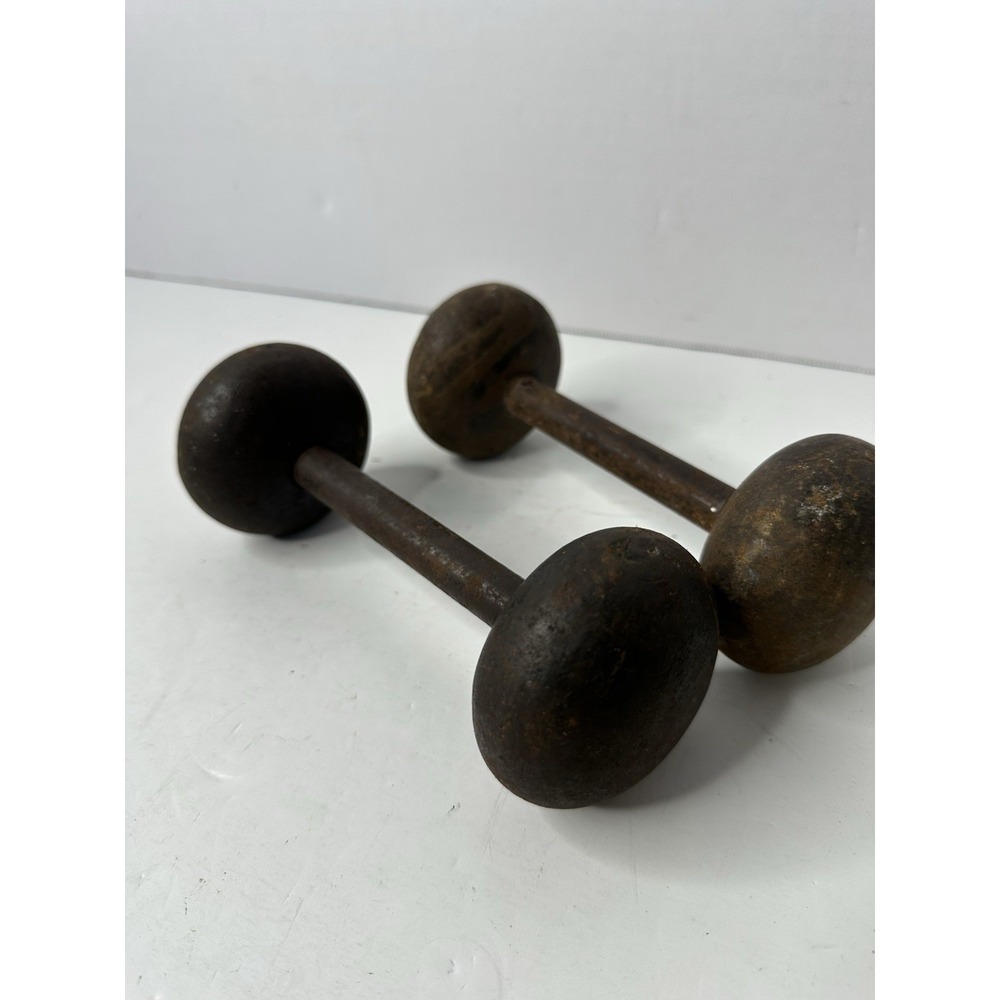 Vintage Bun Dumbbells 5 Lbs Each Solid Iron Pair Weight Lifting Strength Train
